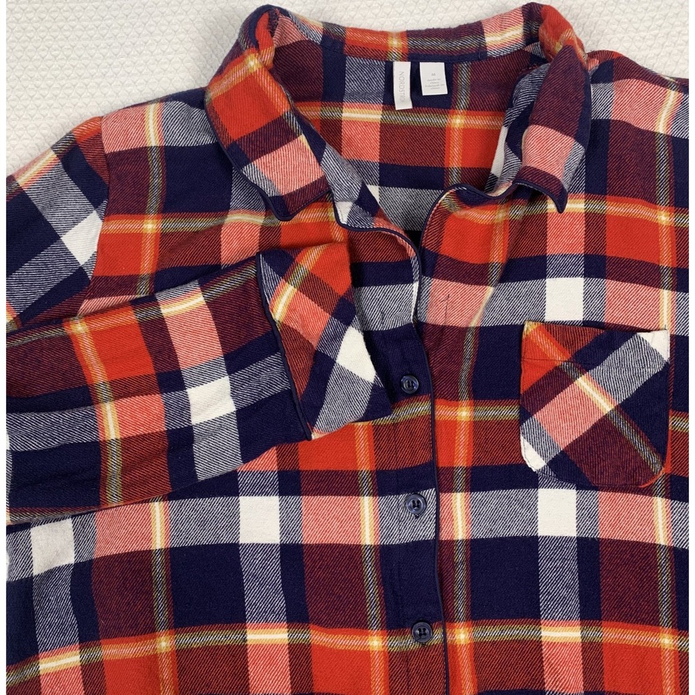 Nordstrom Plaid Flannel Pajama Top Women’s Medium Red Blue Button Down Pocket